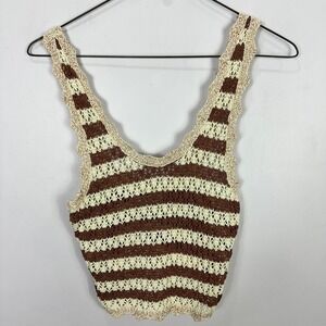 MNG Mango Crochet Knit Tank Top Brown Sparkle Forest Fairy Boho Granola Earthy